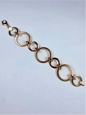 Gold Vermeil Cable Circle Rolo Link Chain 925 Sterling Silver Bracelet Italy